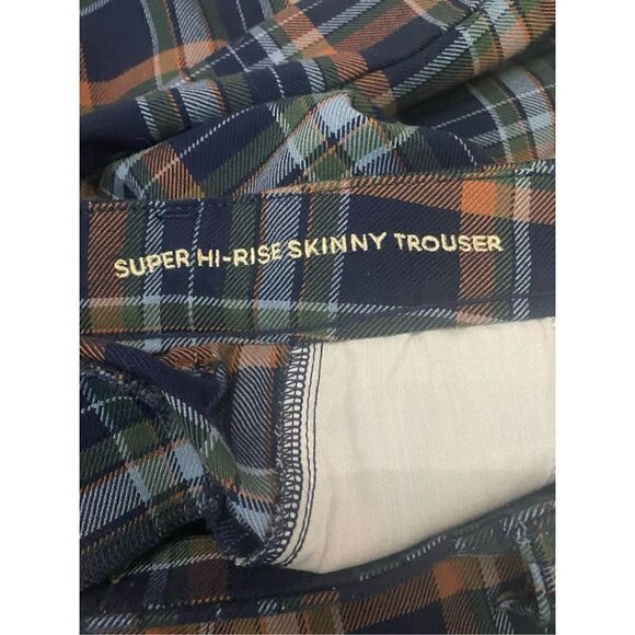 American Eagle Super Hi Rise Skinny Trouser Pants Blue Orange Plaid Women’s Sz 6 - Picture 6 of 7